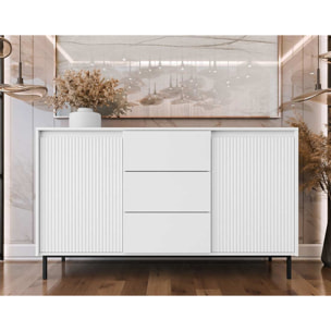 Girona - buffet bas - blanc - 3 tiroirs et 2 portes - 153 cm - Blanc