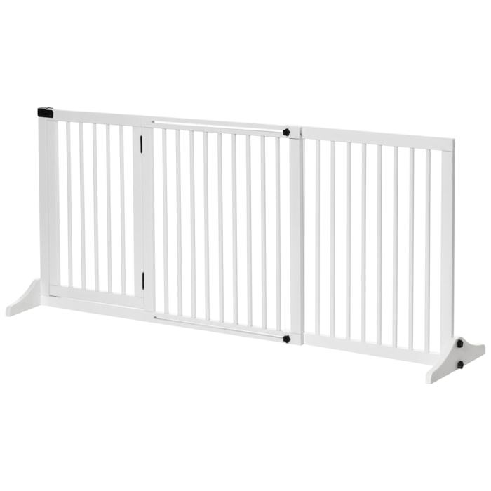 Barrera de Seguridad para Perros Extensible 113-166 cm Rejilla de Protección para Escaleras y Puertas 3 Piezas con Marco de Madera 113-166x36x71 cm Blanco