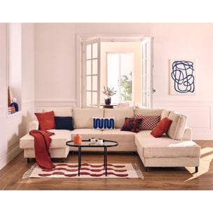 Jake - canapé panoramique d'angle droit 7 places convertible avec coffre en fausse fourrure - Beige