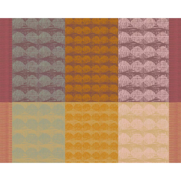 Set pur coton motif jacquard vert orange Mille halos prunus
