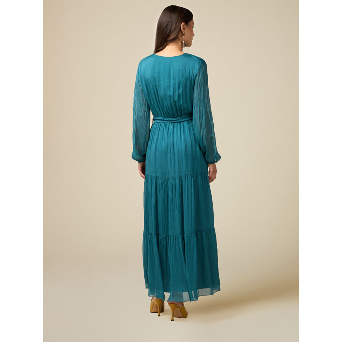 Oltre - Long silk/viscose dress - Petrol Blue