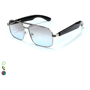 Occhiali AI GT-31 con chiamate bluetooth, controllo remoto della fotocamera, riproduzione musicale e assistente vocale.