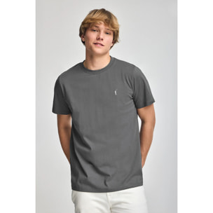 Camiseta gris asfalto con cuello redondo y bordado Rigby Go
