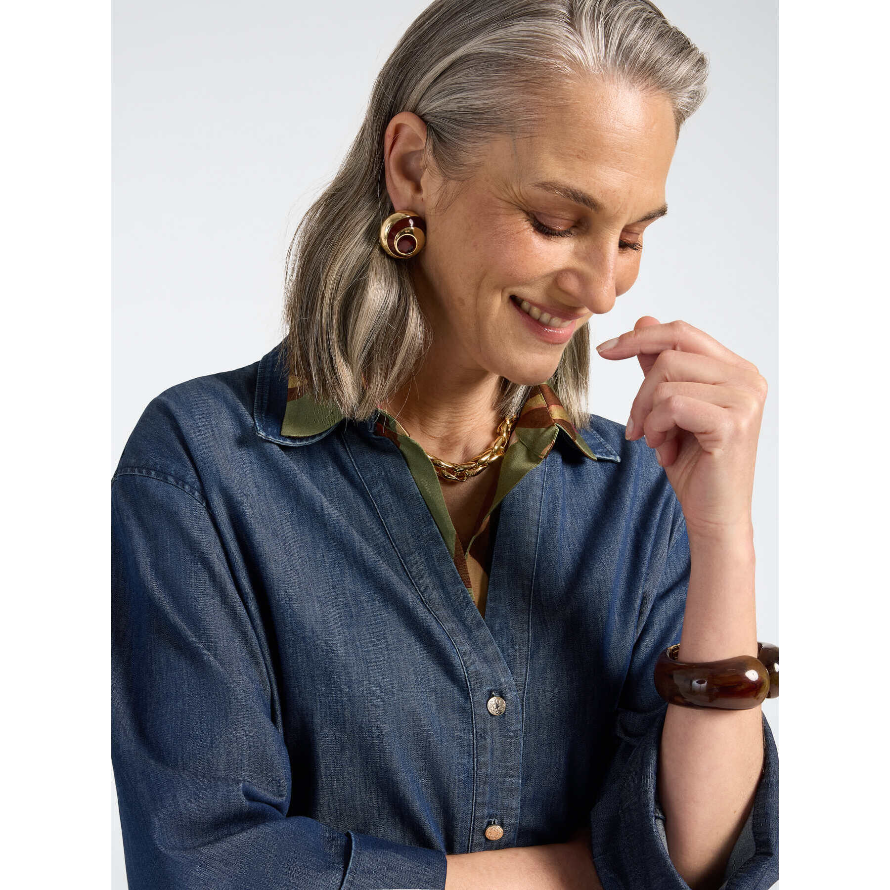 Elena Mirò - Camicia in Chambray washed - Blu