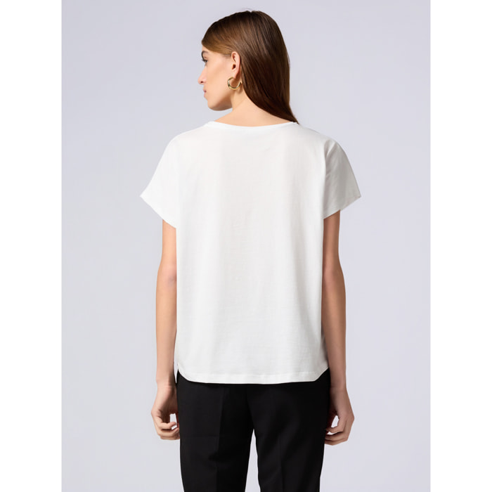 Oltre - Camiseta de algodón con aplicaciones - Blanco