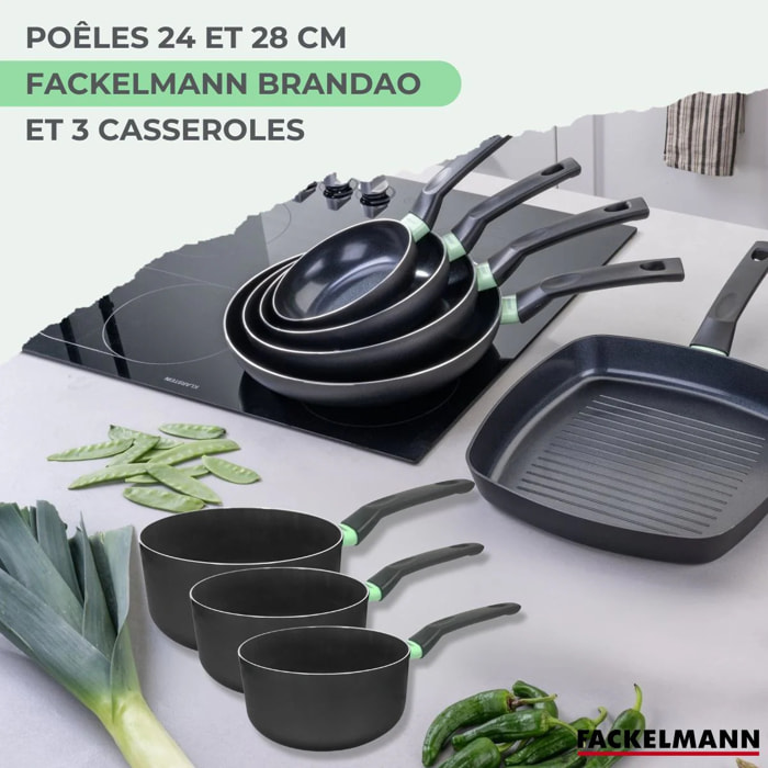 Ensemble de 2 poêles de 24 et 28 cm et 3 casseroles 16, 18 et 20 cm Fackelmann Brandao