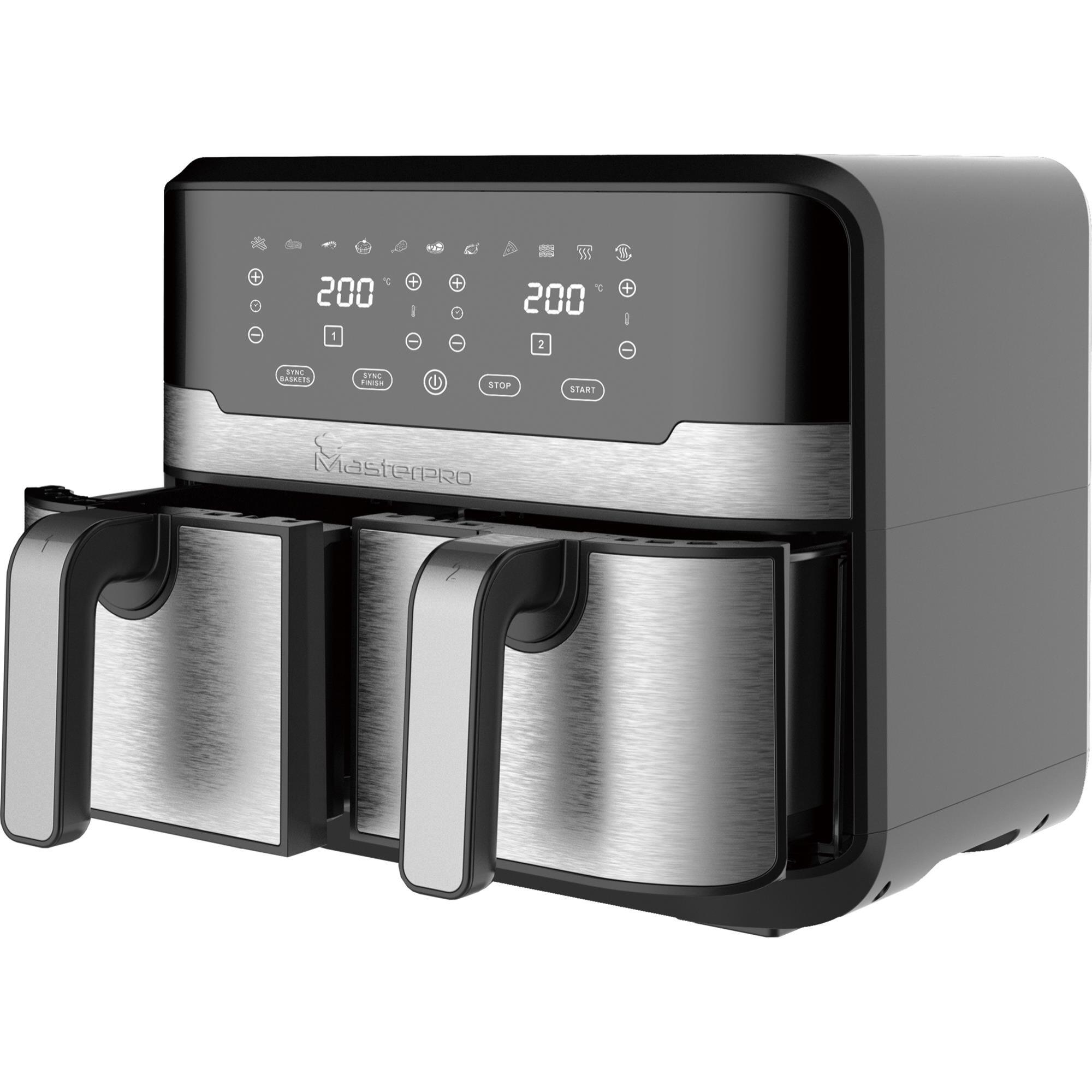 MasterPro Rocket Duo 900 Freidora de aire Color Negro de 9 L y 2400W, Pantalla LED Táctil y Cesta Antiadherente 11 Funciones