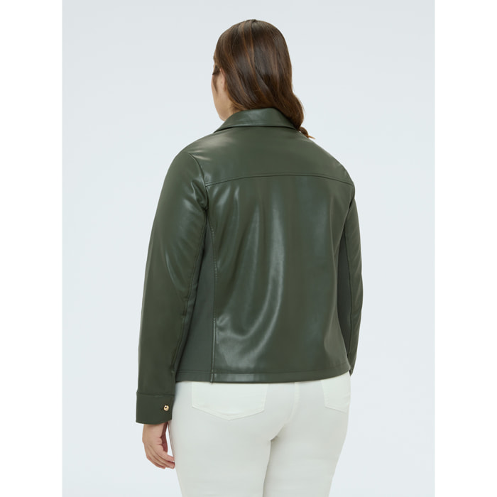 Fiorella Rubino - Chaqueta biker con detalle trenzado - Verde militare
