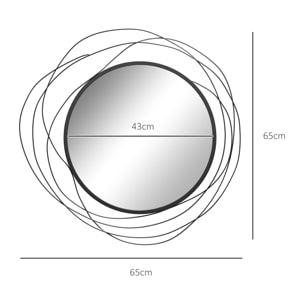 Miroir rond design moderne Ø 65 cm métal filaire noir