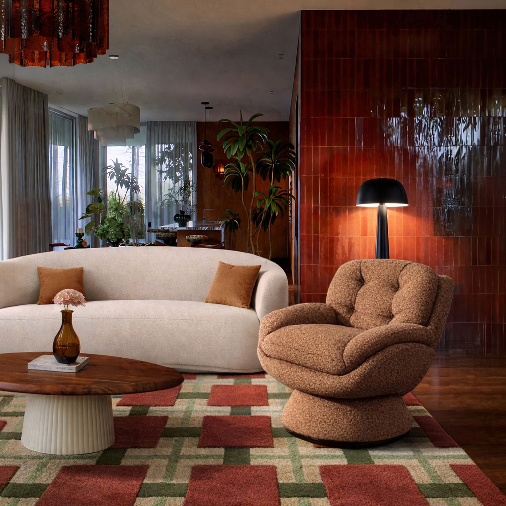 Fauteuil pivotant en tissu brique  GUSTAVE