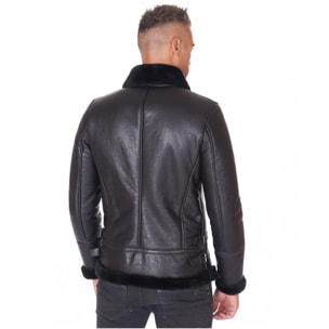 Montone Shearling nero biker uomo collo camicia con fibbia