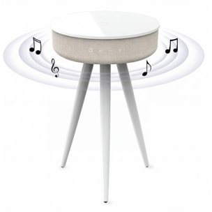 Mesa auxiliar altavoz portátil con sonido de 30W, Bluetooth, base de carga inalámbrica, batería de 2200mAh. Mesilla o mesita para dormitorio o sala de estar - TD Systems SM30B11WB [Lacado blanco]