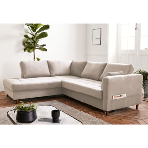 Anna - canapé d'angle gauche - 5 places - convertible - en velours - Beige