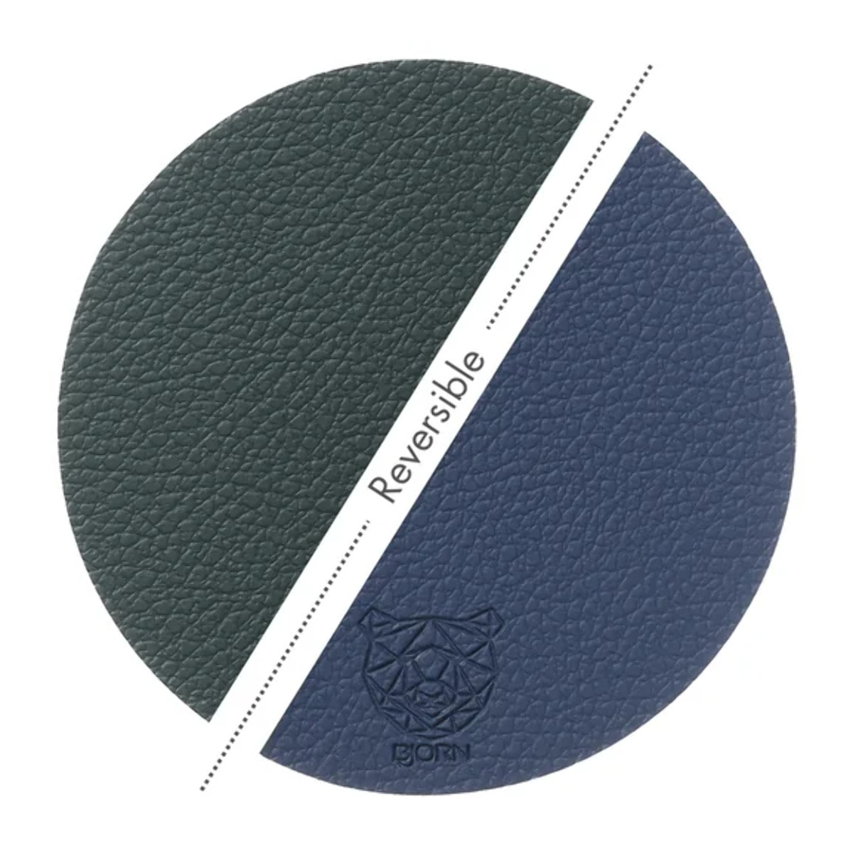 Sous-verre rond réversible - 6 pièces - Cuir recyclé bleu nuit et gris anthracite