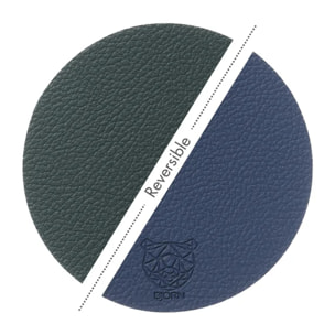 Sous-verre rond réversible - 6 pièces - Cuir recyclé bleu nuit et gris anthracite