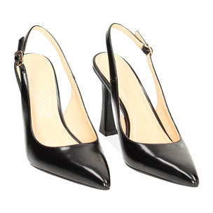 Décolleté slingback abrasivate nere, tacco 9,5 cm