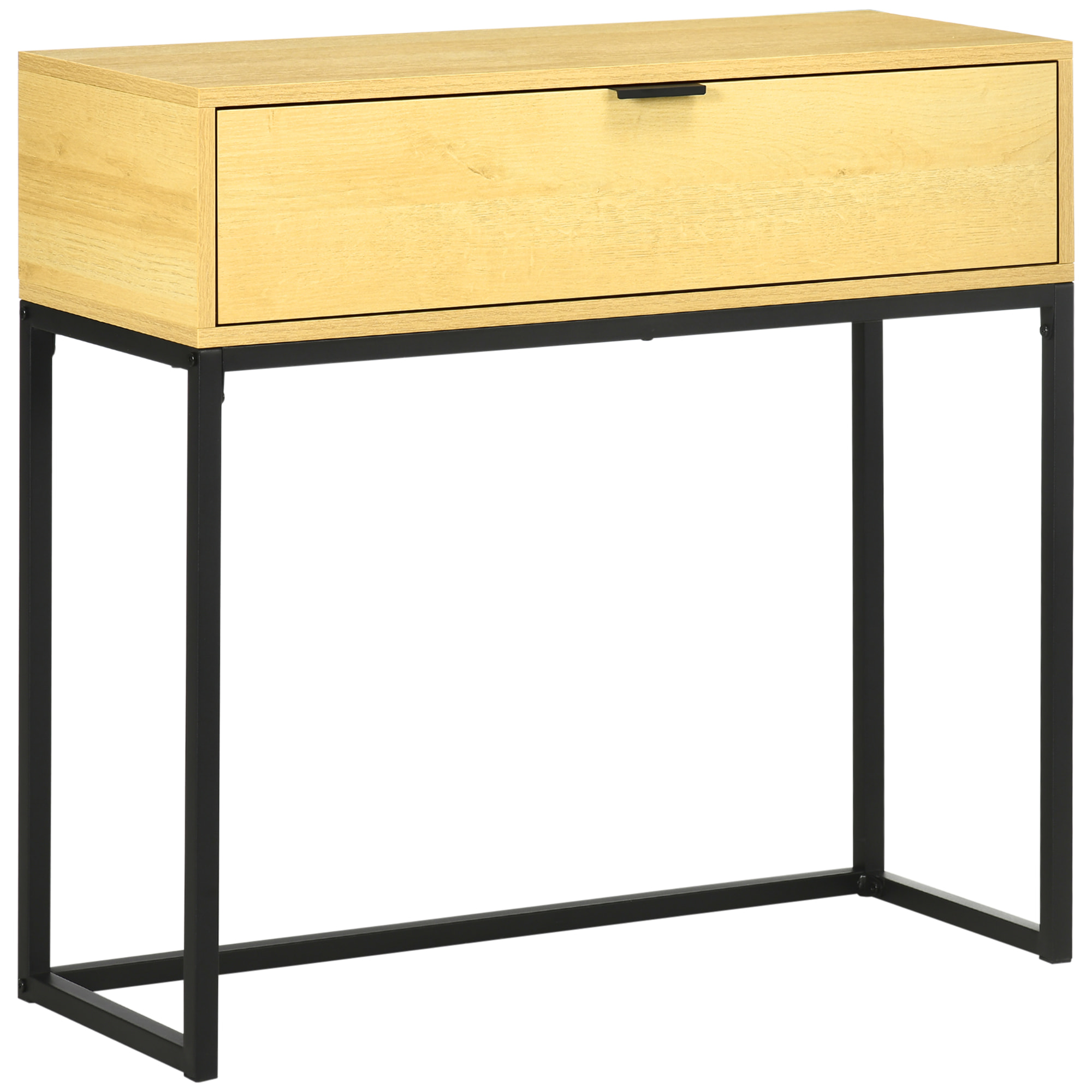 Mesa Consola con Cajón Consola Auxiliar Moderna Mesa de Entrada con Patas de Acero para Pasillo Salón Dormitorio 80x30x76 cm Natural