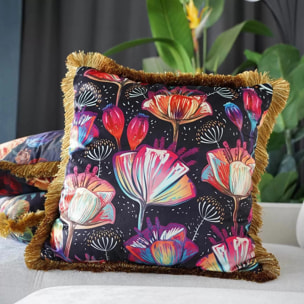 Coussin à franges Jungle fleurs Kare Design