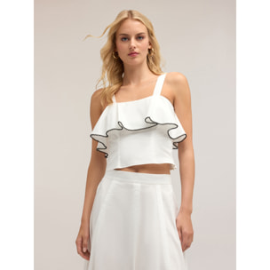 Motivi - Top in popeline con balza - Bianco