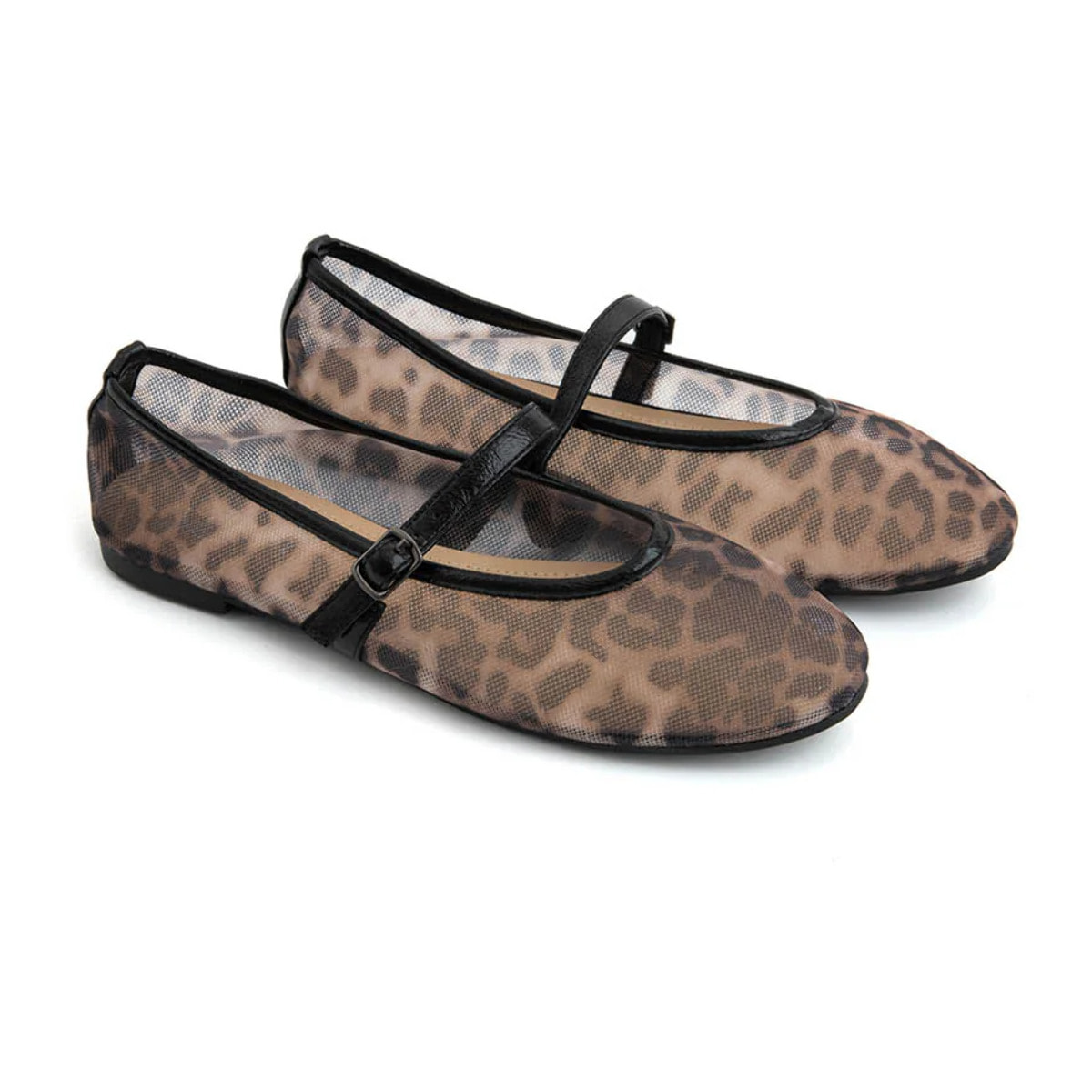 Ballerina leopard mesh con cinturino - NERO