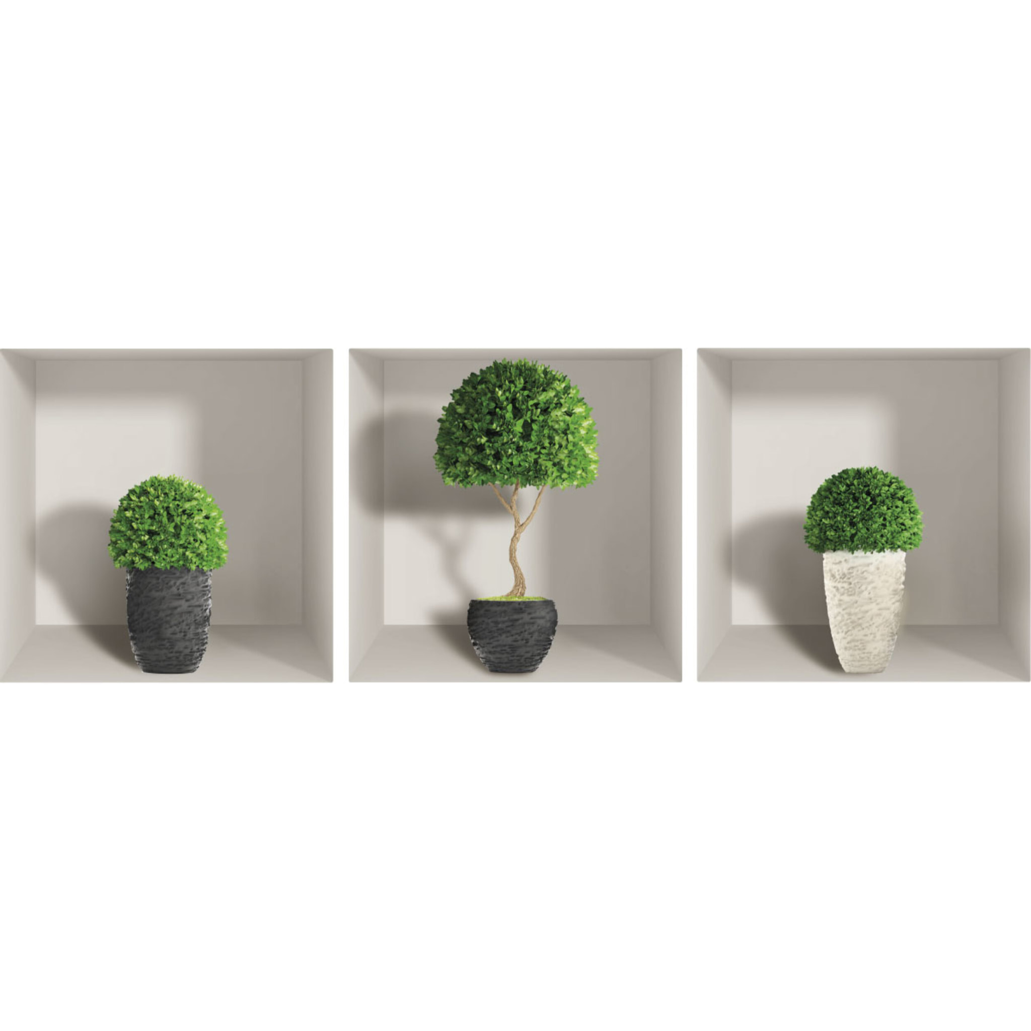 Stickers muraux 3D | Sticker Mural Autocollant effet 3D plantes pots de buis - Stickers adhésifs 3D Chambre Salon Trompe l'oeil
