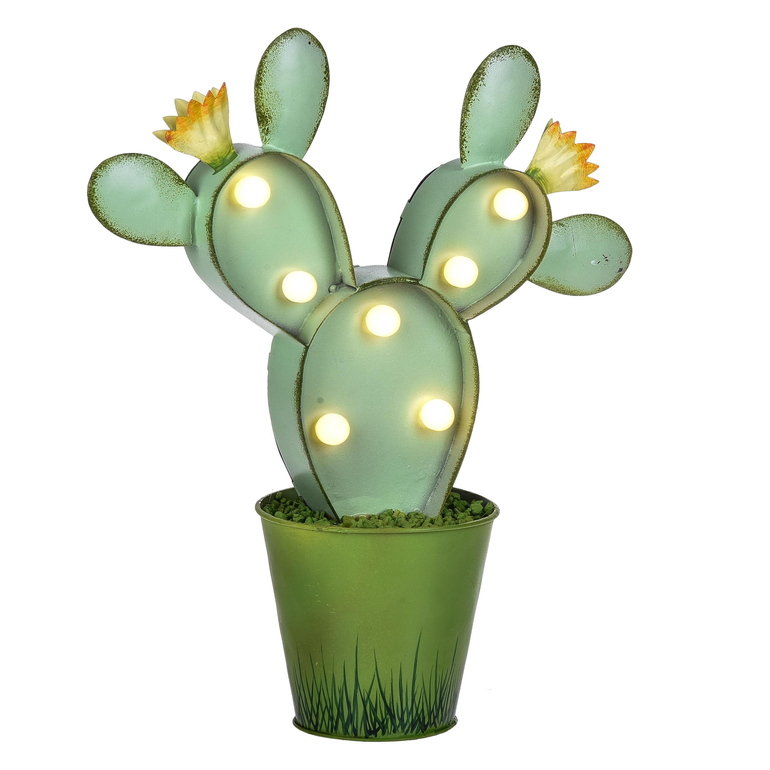 Cactus Con Luci. Altezza 29 Cm - Pezzi 1 - 25X29X9,5cm - Colore: Verde - Bianchi Dino - Decori Casa E Complementi