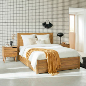 Lit avec sommier à lattes et tête de lit 160 x 200cm + 4 tiroirs décor bois NEPAL