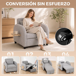 Sofá Cama 1 Plaza Convertible, 3 en 1, con Mesa Lateral Plegable, Sillón Cama con Respaldo Ajustable, Almohada con Funda Lavable, Bolsillo Lateral, para Salón, Dormitorio, Gris