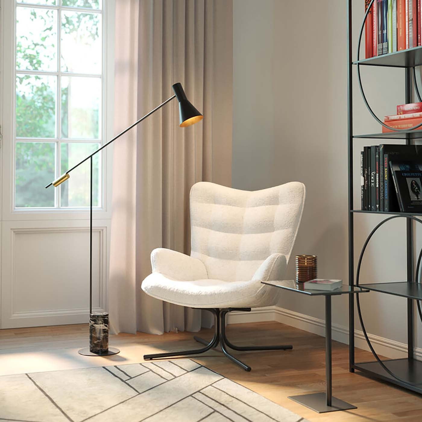 Fauteuil pivotant Oscar Boucle crème Kare Design