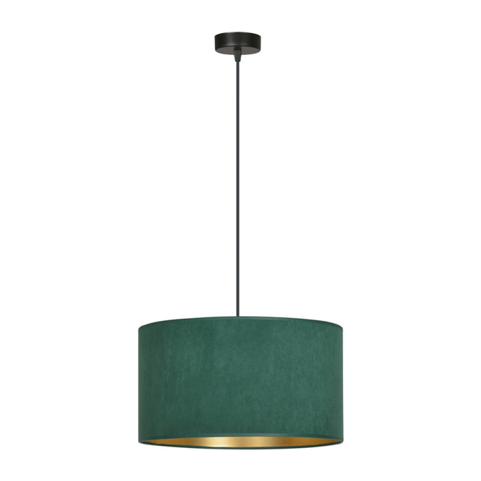 Lampada a sospensione HILDE con paralume in velluto verde e interno oro