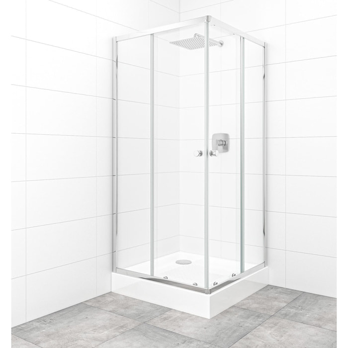 Project 90x90 cm cabine de douche carrée en verre transparent avec profilés, chrome brillant (SIKOMUQ90CRT)