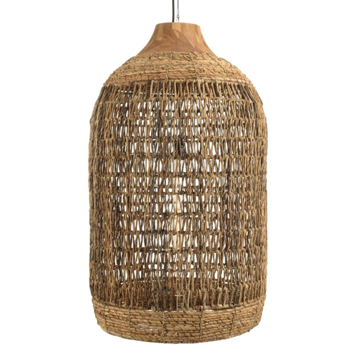 SIXTINE - Suspension 50x50cm en abaca couleur naturelle et teck recyclé