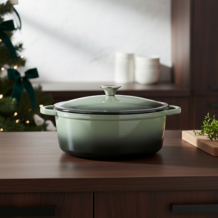 Cocotte en fonte verte ovale 4L VOLCANO