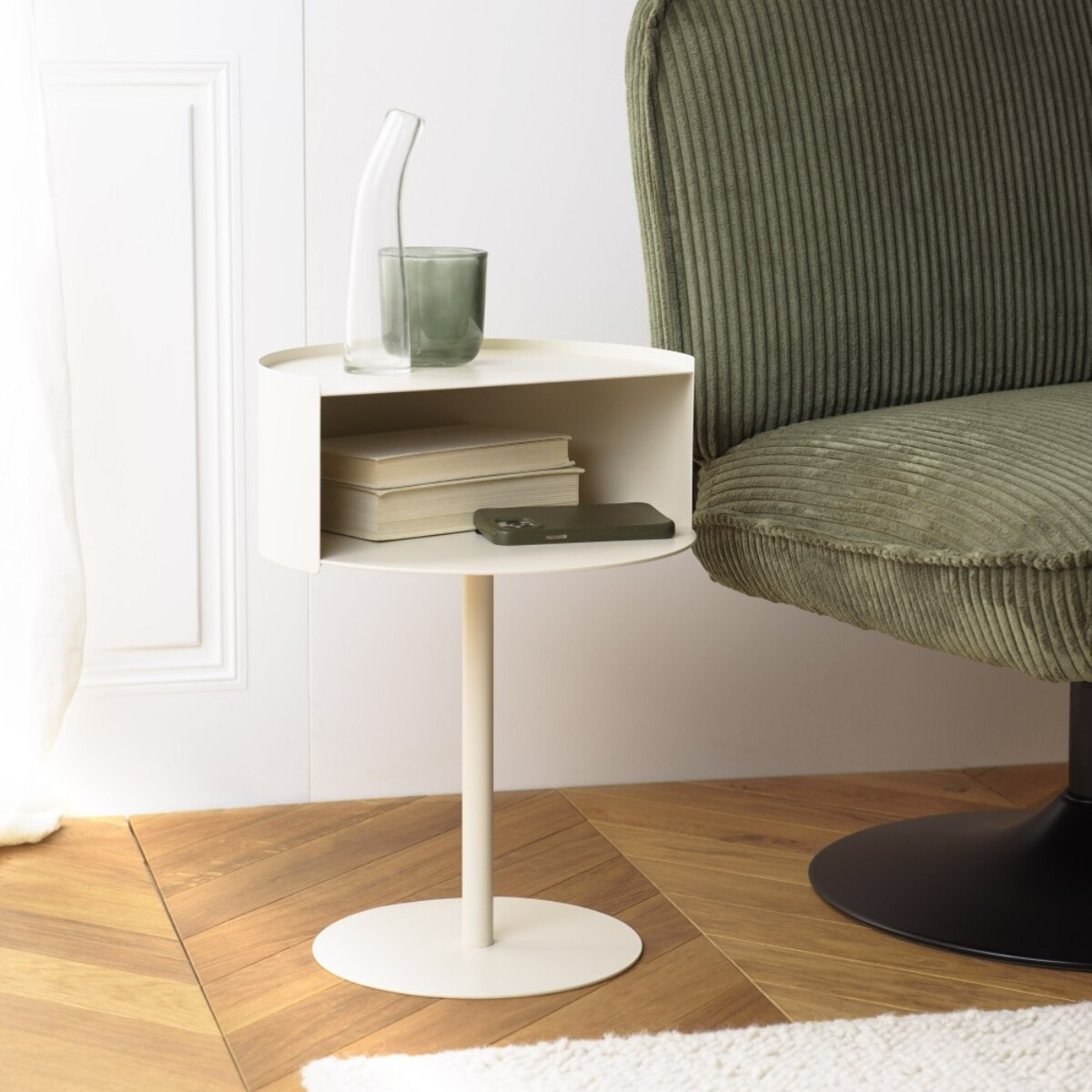 AGATHE - Table d'appoint ronde en acier beige D35cm