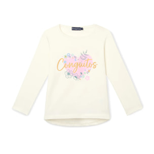 Camiseta Niña Manga Larga Con Estampado Frontal