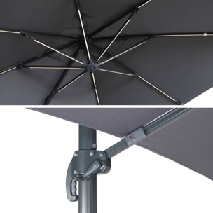 Parasol déporté solaire LED 3x3m Luce gris avec lumière intégrée + housse