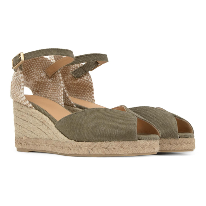 Sandalia de cuña Bianca estilo peep-toe en algodón orgánico lavado