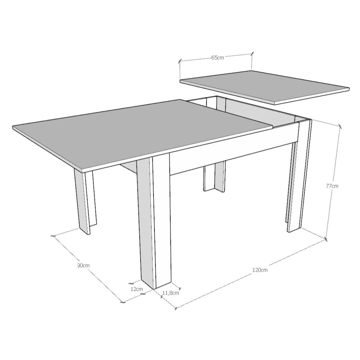 Table Bibi Mix 90x120 + 60 Cadre Frêne Blanc / Dessus Noyer