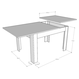 Table Bibi Mix 90x120 + 60 Cadre Frêne Blanc / Dessus Noyer