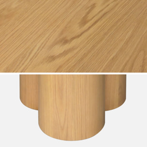 Table à manger ronde bois d'hévéa et placage chêne naturel 4 places 130cm - Leonore