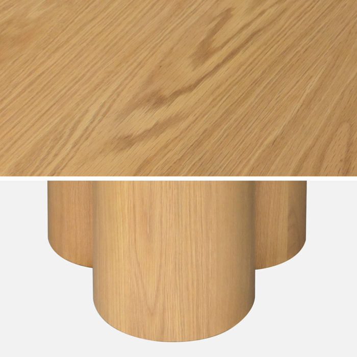 Table à manger ronde bois d'hévéa et placage chêne naturel 4 places 130cm - Leonore