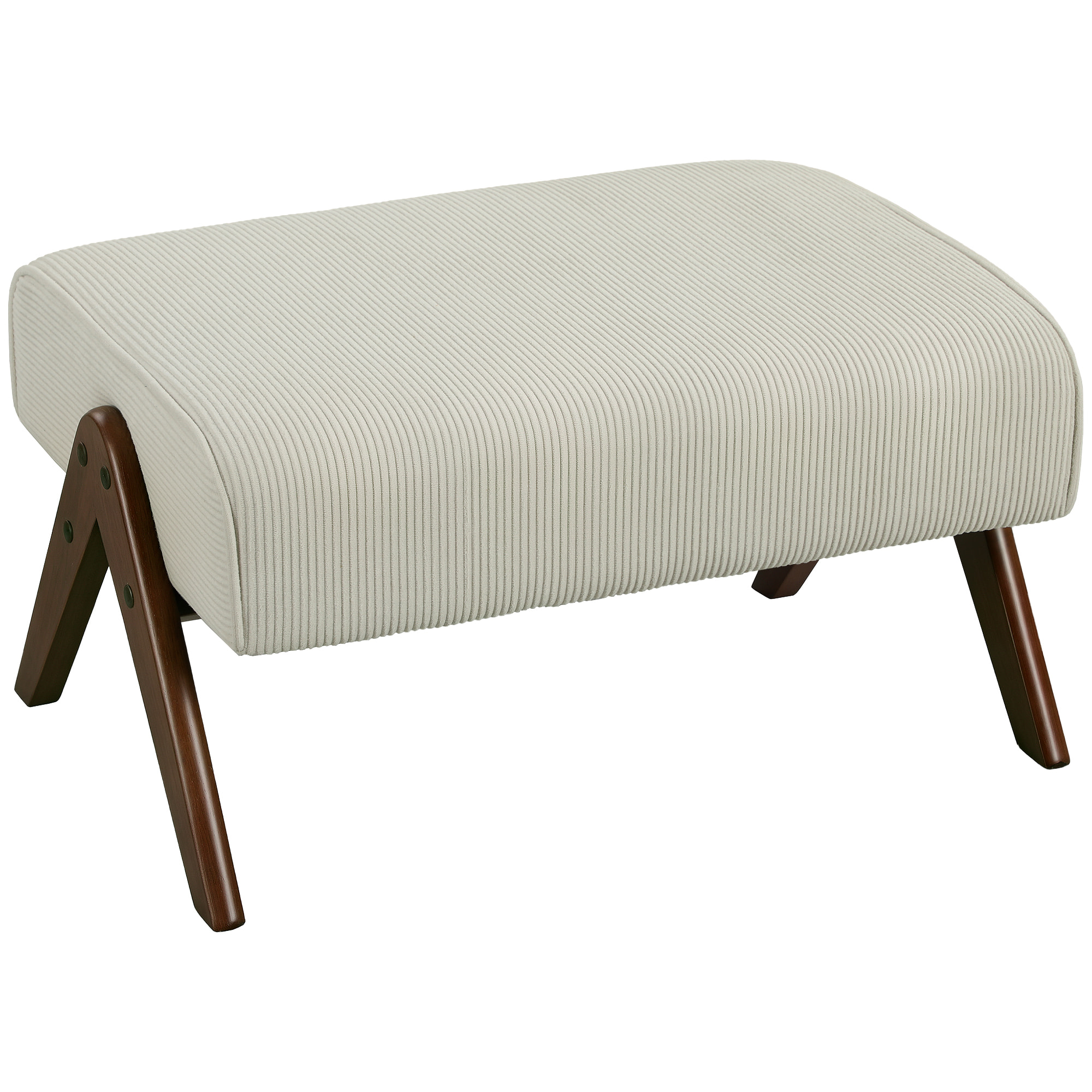 Reposapiés de Salón Taburete Bajo Tapizado en Pana Otomana Rectangular con Asiento Acolchado y Patas de Madera para Sala de Estar Dormitorio Beige