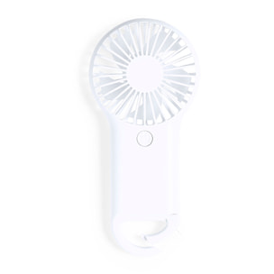 Ventilador portátil con mosquetón integrado y 2 velocidades de uso.