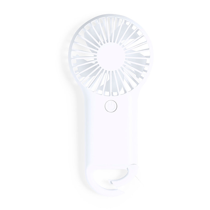 Ventilador portátil con mosquetón integrado y 2 velocidades de uso.