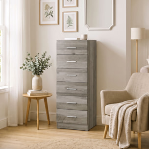 Cómoda de 6 Cajones, Cajonera para Dormitorio Alta y Estrecha, Sinfonier para Salón, Vestidor, Entrada, 40x40x110 cm, Gris Claro
