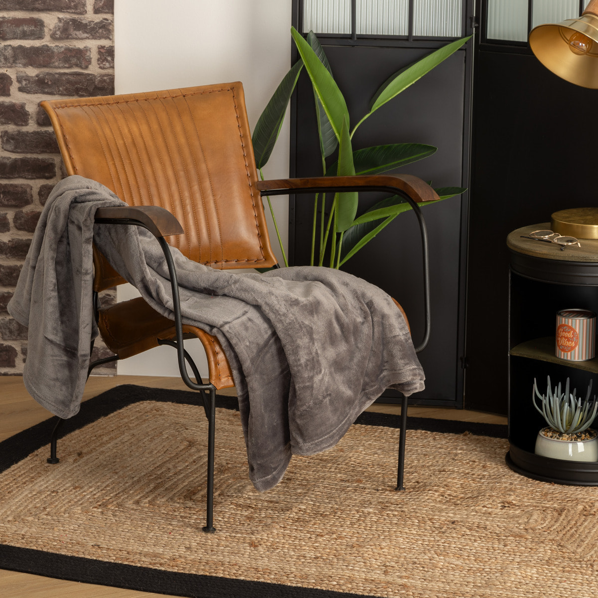 Plaid - flanelle - gris foncé - 125x150 cm