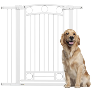 Barrera para Perros Puerta para Perros con Ancho Ajustable 76-104 cm Barrera de Seguridad para Perros Altura 105 cm con 2 Extensiones para Escaleras y Puertas Blanco