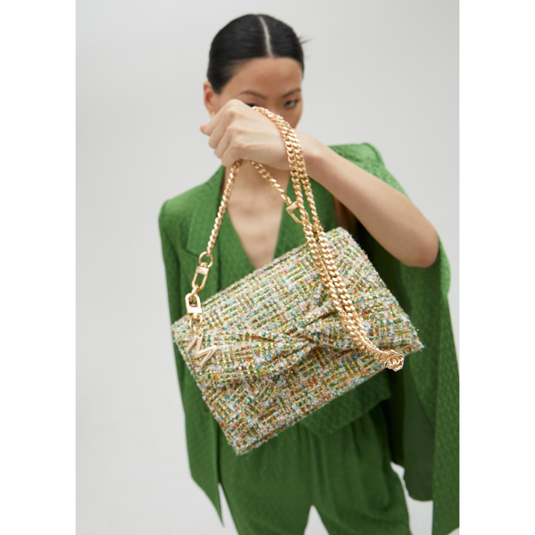 Borsa a tracolla con patta in tweed