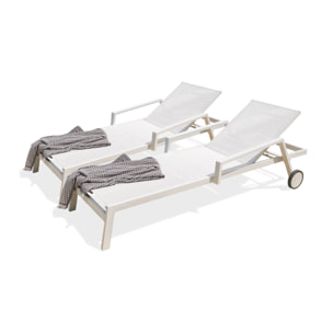 IBIZA - Lot de 2 bains de soleil en aluminium et toile plastifiée blanche