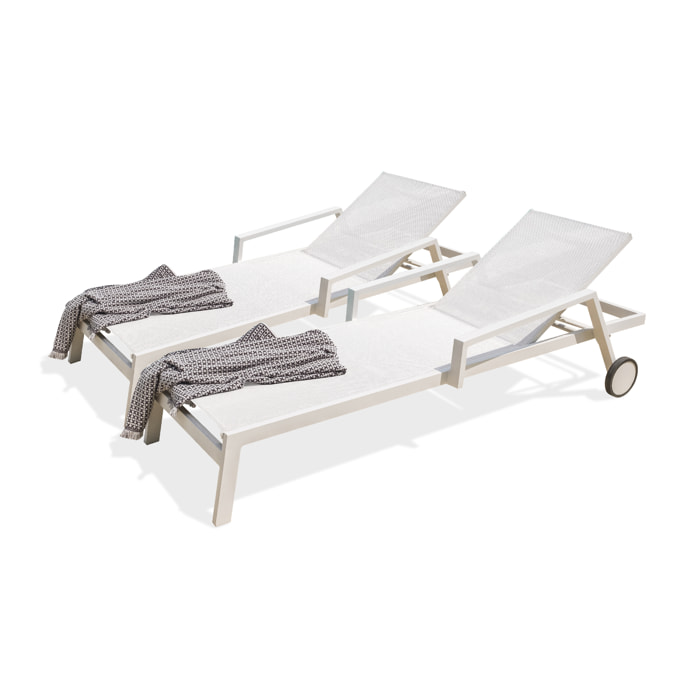 IBIZA - Lot de 2 bains de soleil en aluminium et toile plastifiée blanche